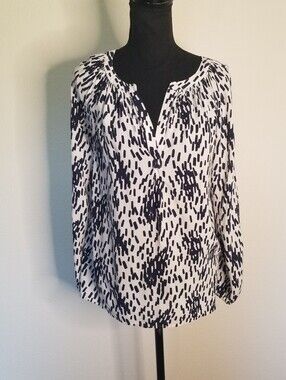 Boden Viscose Blue And White Raindrop Print Blouse Boxy V-neck 8